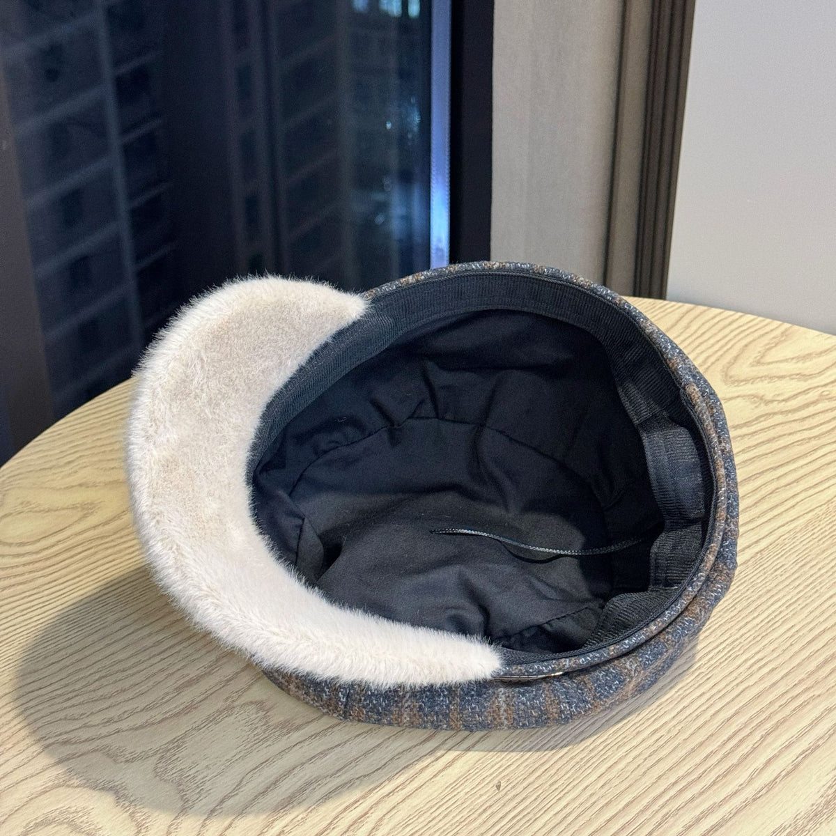 Fur Trimmed Plaid Beret - DippedShop Wholesale - #2483