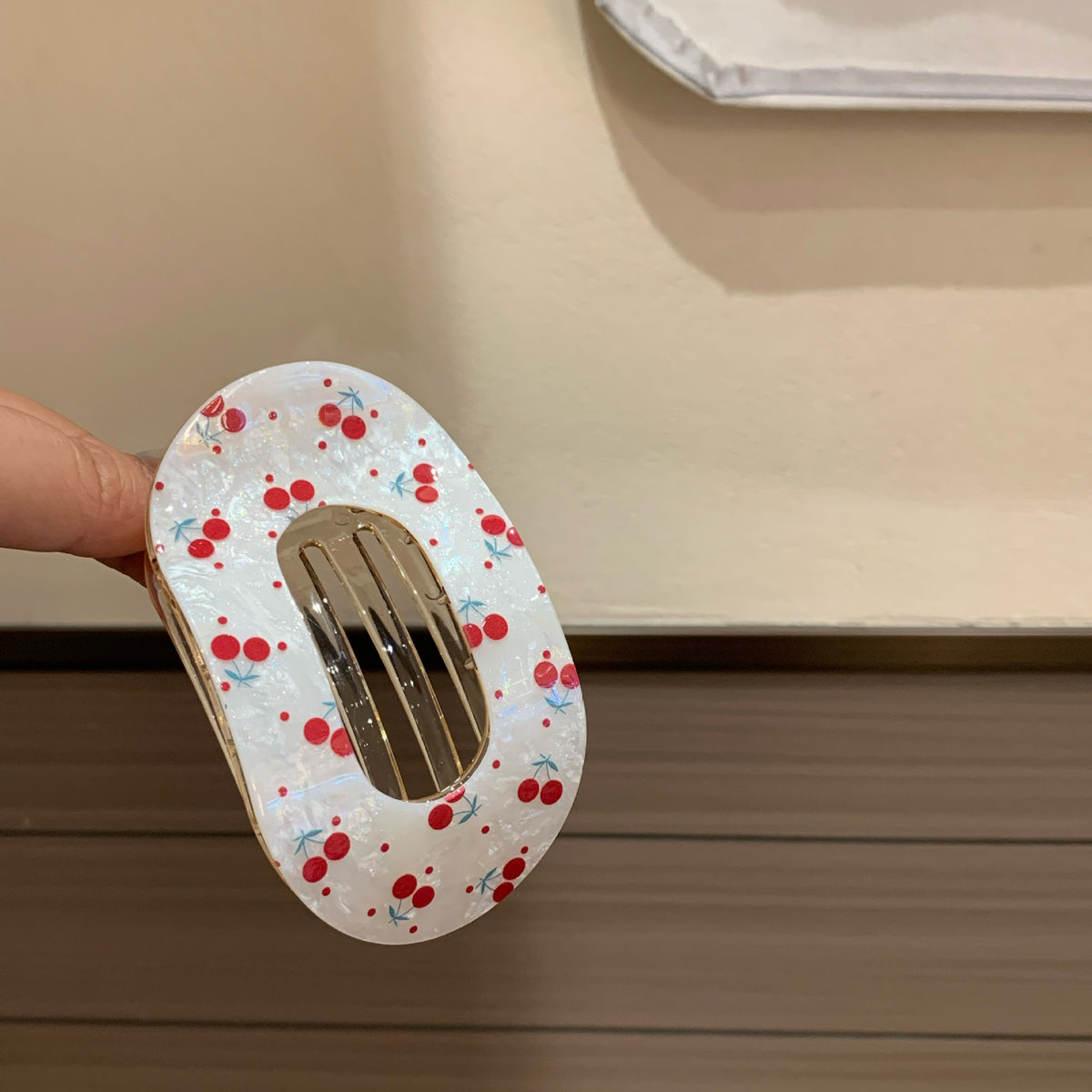 Fashion Heart Print Oval Flat Hair Clip 6W6HCP1669