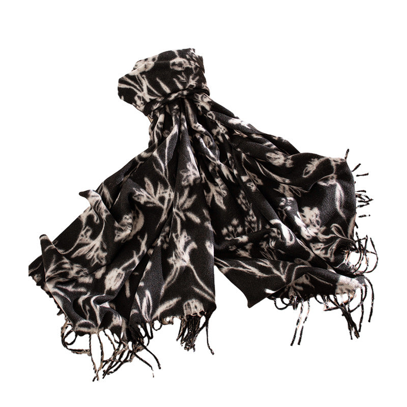 Floral Print Soft Fringed Thick Scarf DP25F599