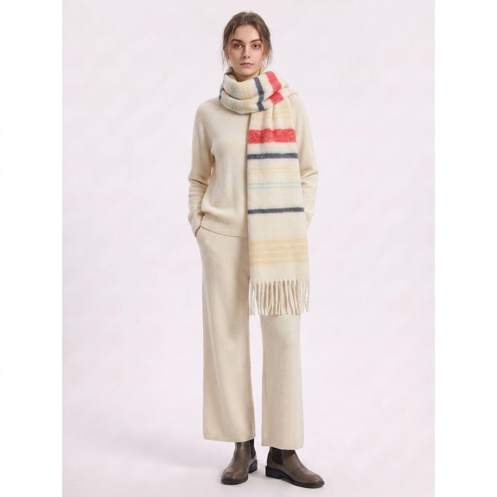 Striped Mohair Tassel Scarf - DippedShop Wholesale - #1459