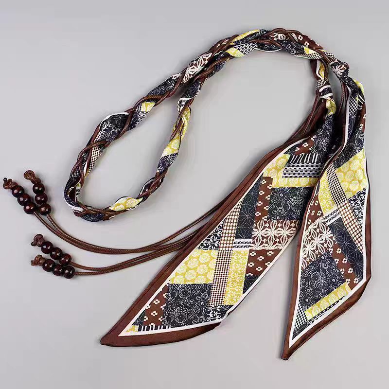 Retro Paisley Print Rope Braided Scarf Belt 6W6JBT131