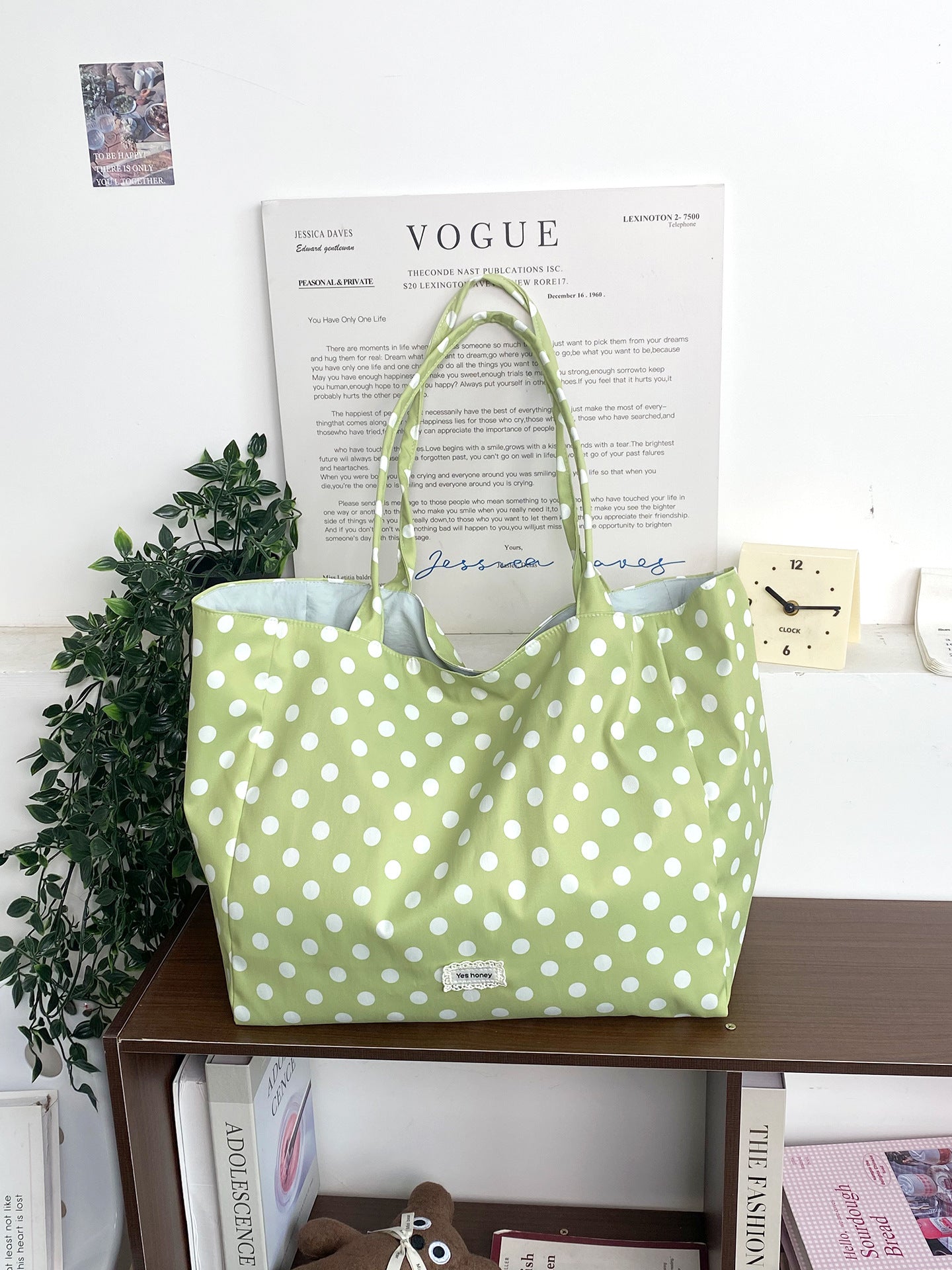 Fresh Polka Dots Canvas Tote Bag MK2BLW6W10BBG567