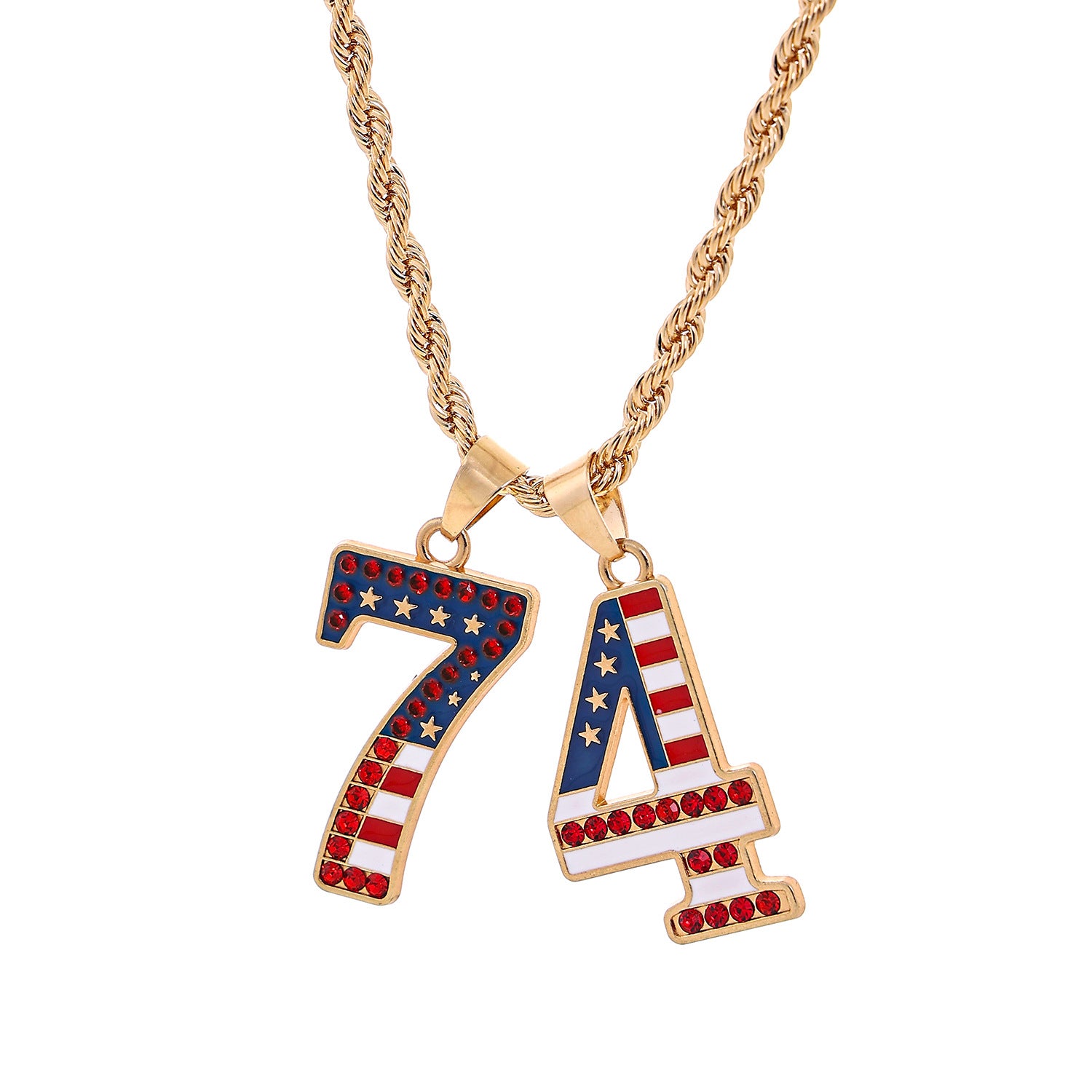 Elegant USA Flag Letter Pendant Link Necklace 8ZA6JNC290L