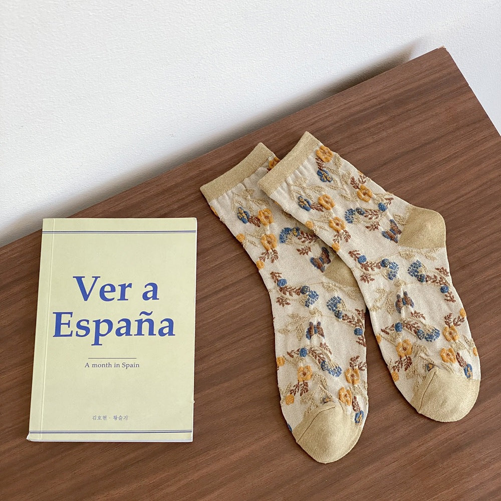 Jacquard Floral Crew Socks - DippedShop Wholesale - #1411