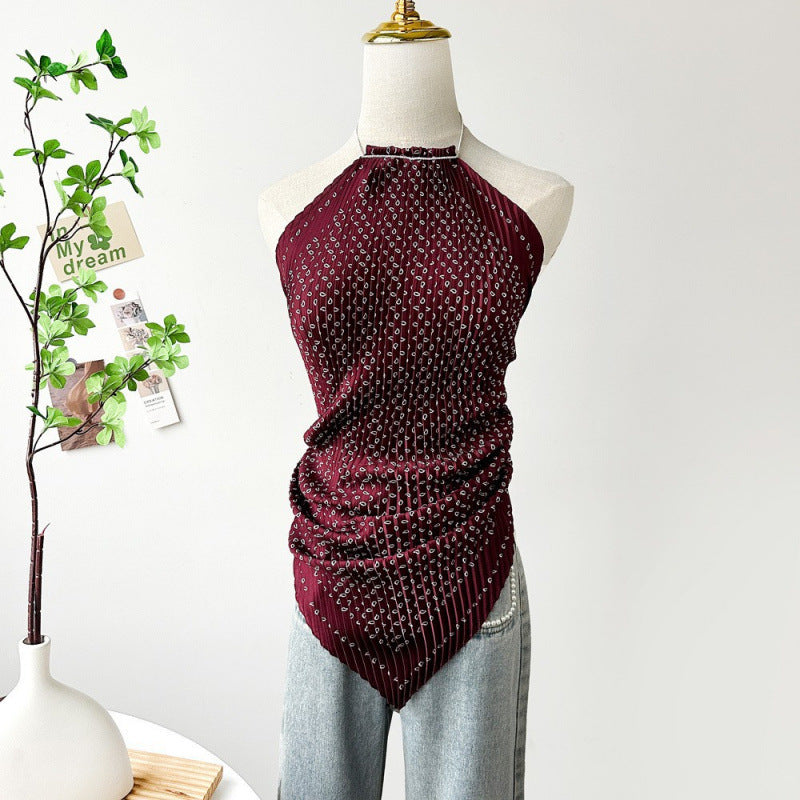 Painting Pleated Beads Scarf Halter Camisole MK2BW6W6NSI23