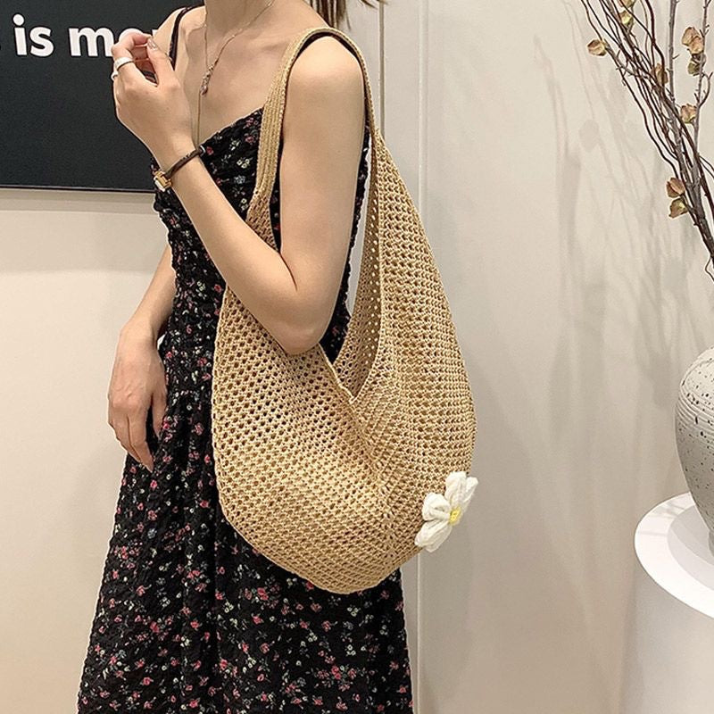 French Floral Large Capacity Knit Shoulder Bag 6W10BBG1762