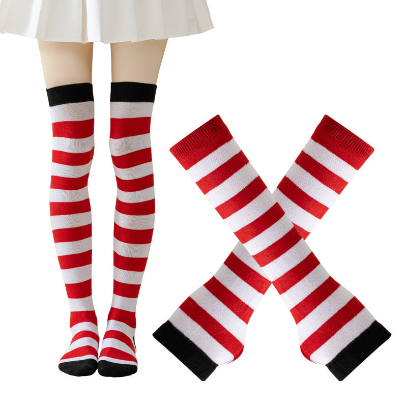 Cosplay Striped Thigh High Socks Arm Warmer Set 6W8FSO912