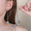 Boho Style Enamel Rhinestone Flower Dangle Earrings 6W6JER746