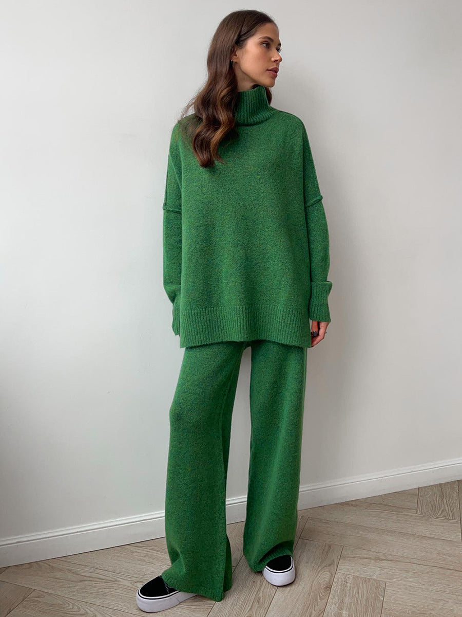 Loose High Collar Knit Set - DippedShop Wholesale - #7619