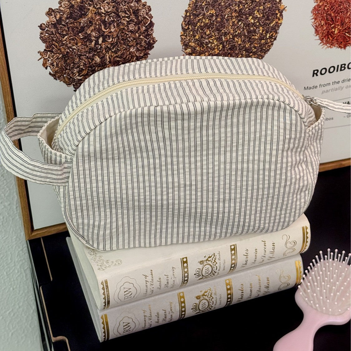 Minimalist Striped Large Capacity Portable Makeup Bag MK2BW6S10BOB87