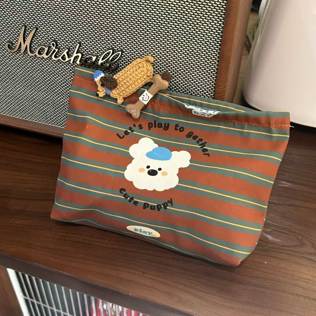 Cute Striped Puppy Portable Makeup Bag DP25C702