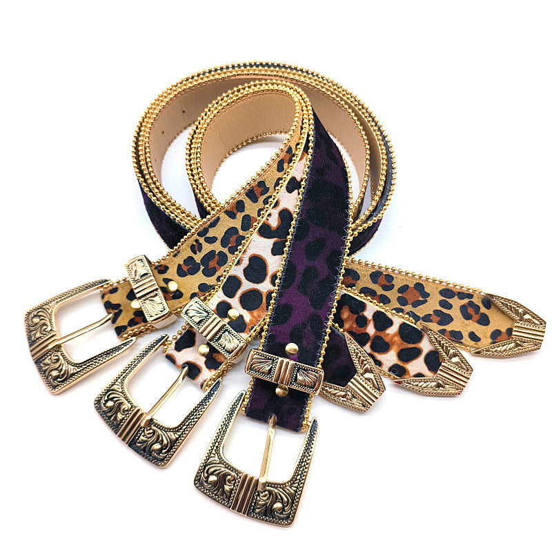 Vintage Leopard Print Leather Belt DPWB0321