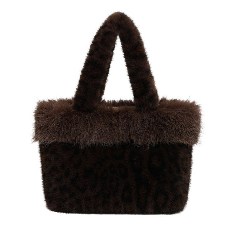Leopard Print Faux Fur Tote Bag 6W10BBG1881