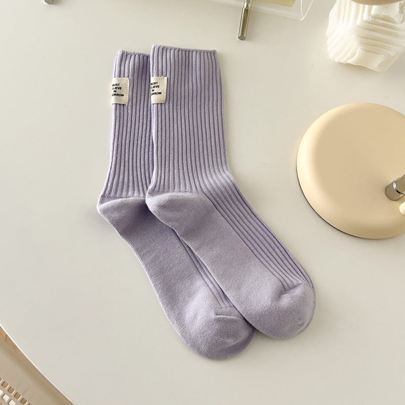 Solid Ribbed Cotton Socks - DippedShop Wholesale - #6179