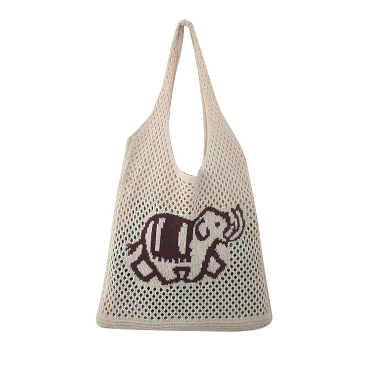 Vintage Elephant Print Hollow Knit Shouder Bag 6W10BBG1771