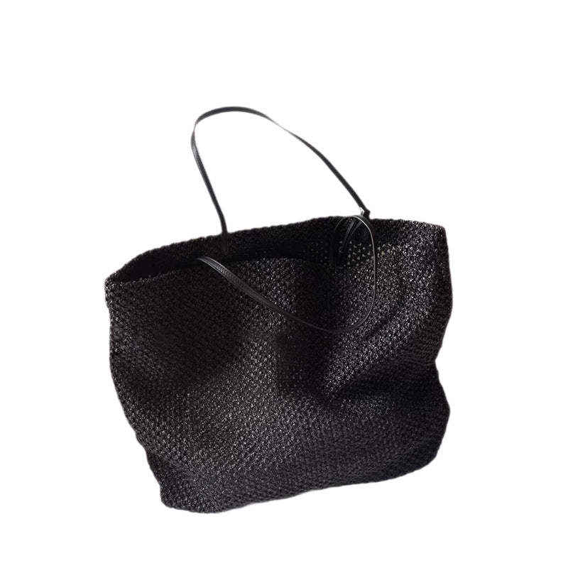 Retro Solid Color Straw Woven Large Capacity Shoulder Bag 8CW6BBG517L