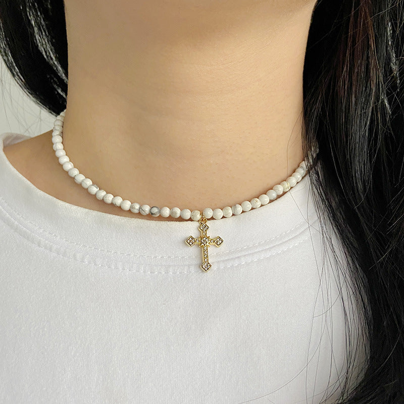 Simple Vintage Cross Beaded Necklace DPJN1021-2