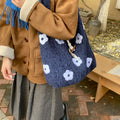 Sweet Floral Embroidery Plush Shoulder Tote Bag 6W10BBG2491