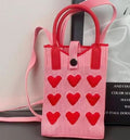 Cute Heart Print Knit Crossbody - DippedShop Wholesale - #8563