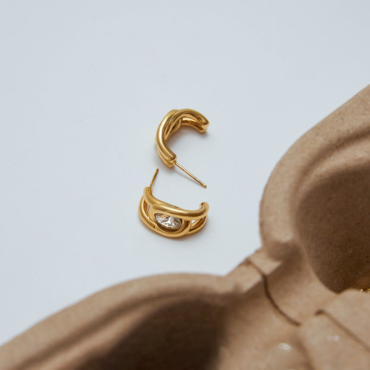 Gold Plated C-Shaped Stud Earrings - DippedShop Wholesale - #9459