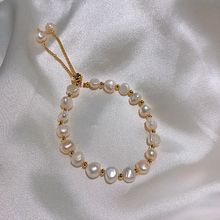 Retro Gold Plated Wrapped Baroque Pearl Bracelet 6W6JBR704