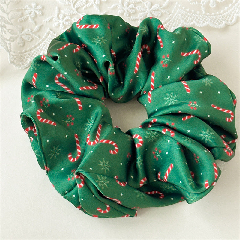 Striped Ribbon Print Christmas Satin Scrunchies 6W6HSR412