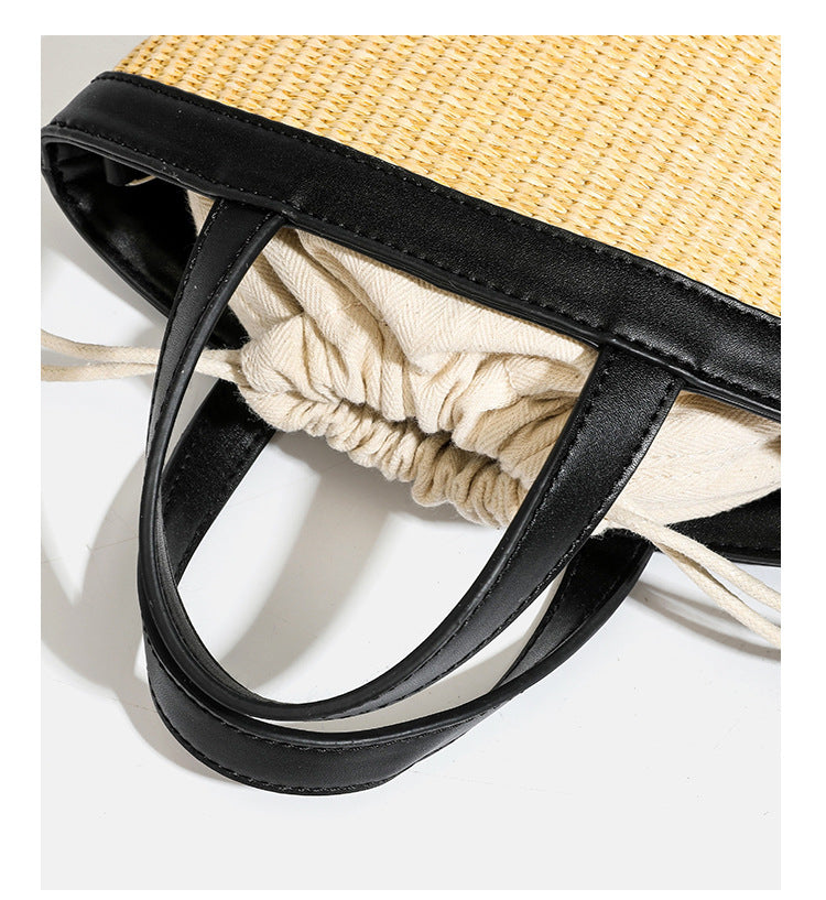 Simple Straw Woven Drawstring Bucket Beach Bag 6W10BBG2385
