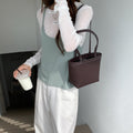 Trendy PU Solid Color Bucket Tote Bag 6W10BBG1889