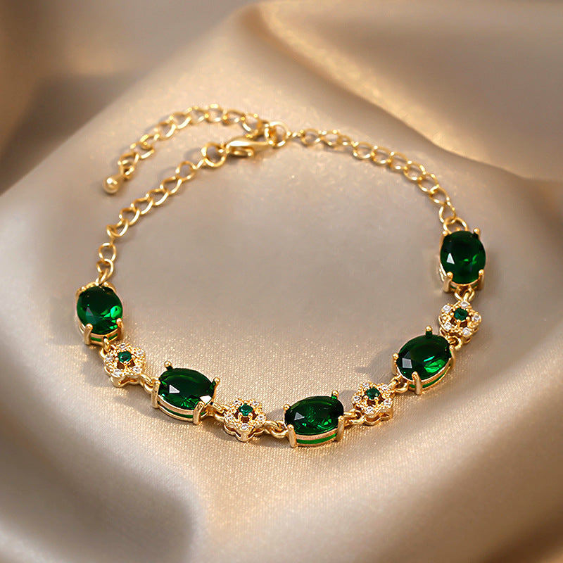 Elegant Geometric Emerald Rhinestone Pendant Bracelet 6W6JBR721
