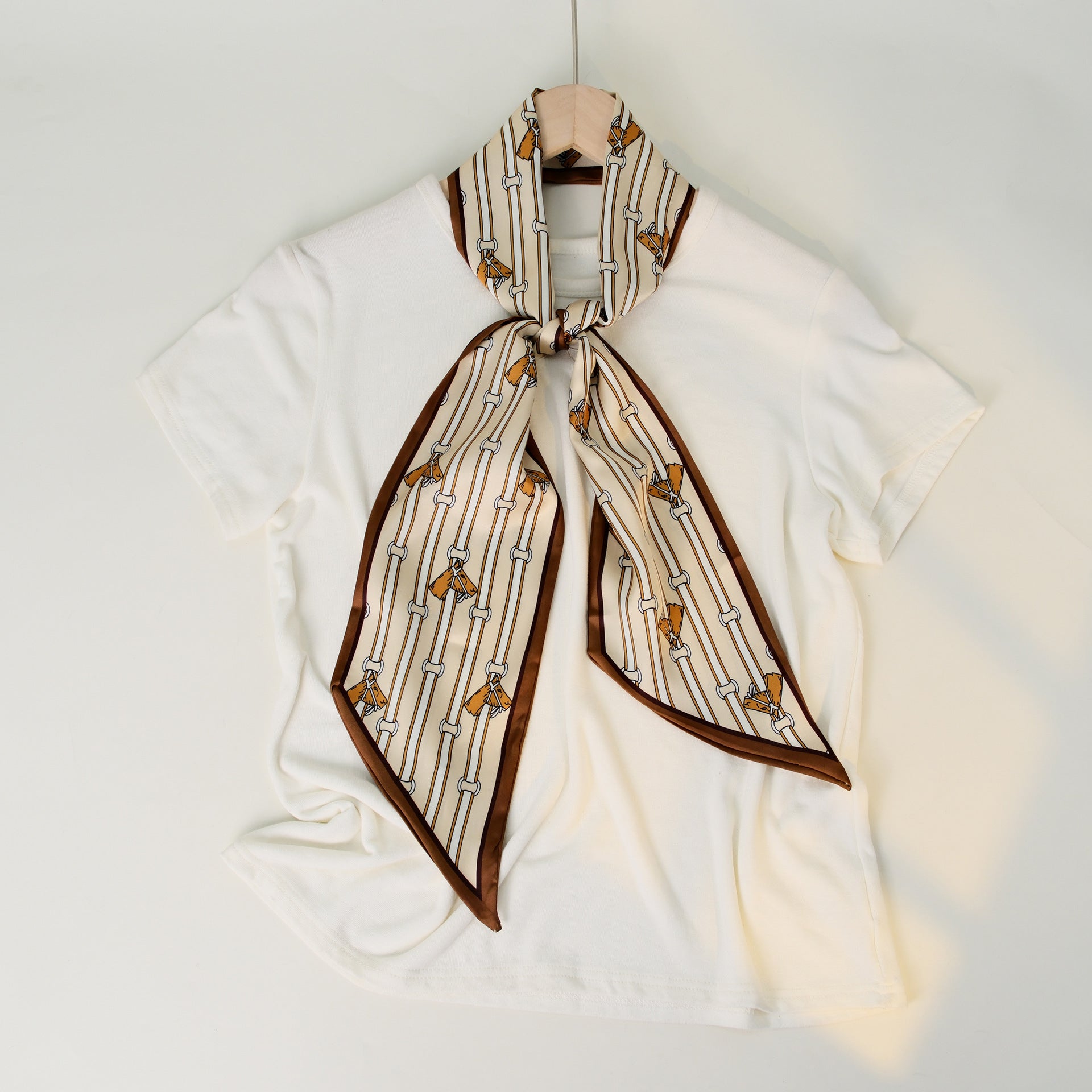 Simple Color Block Striped Print Silk Scarf 6W6NSI258