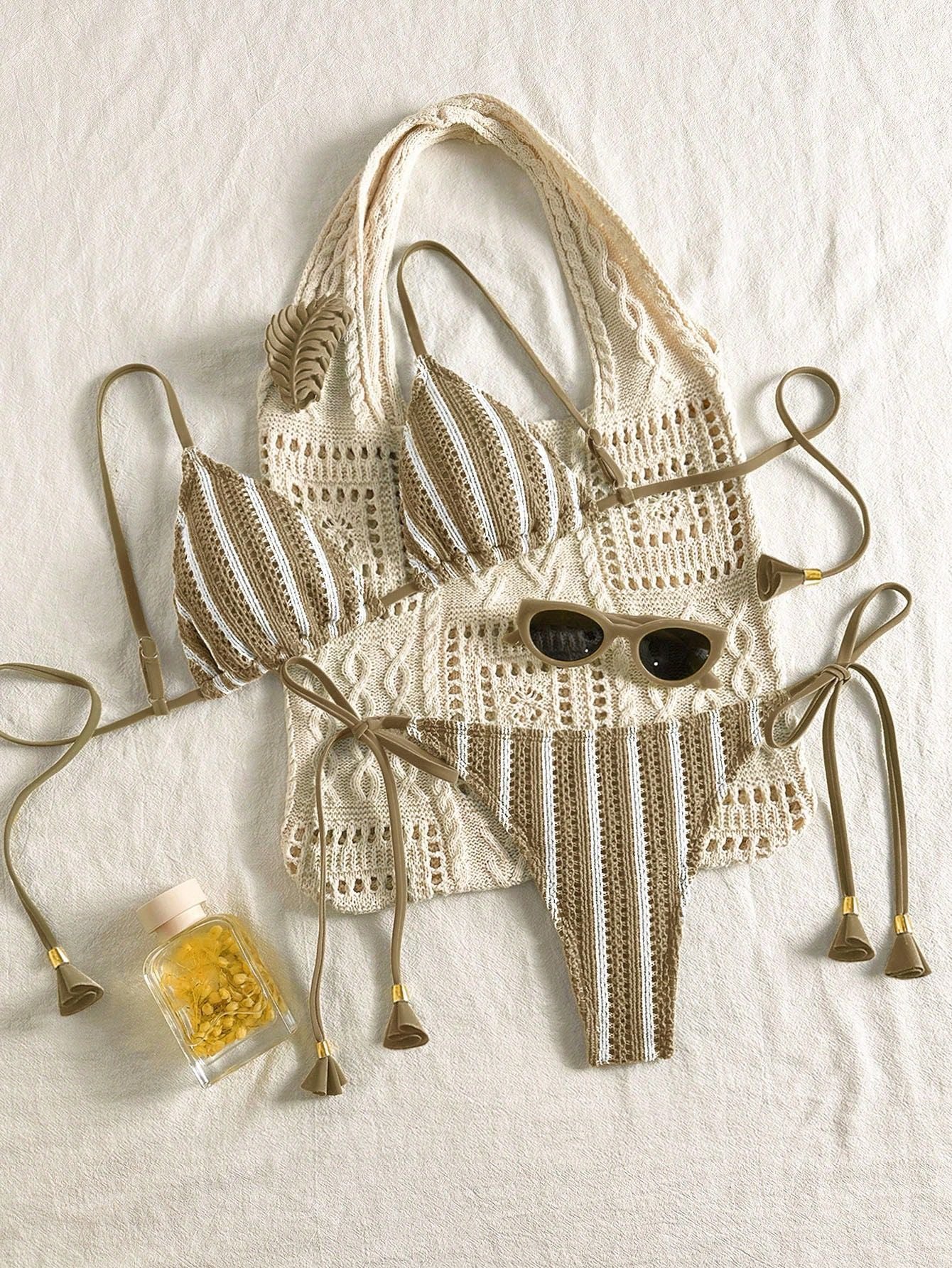 Striped Triangle Bikini Set - DippedShop Wholesale - #1891