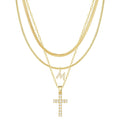 3-Pcs Multi-Layered Cross Pendant Snake Chain Necklace 6W6JNC401L
