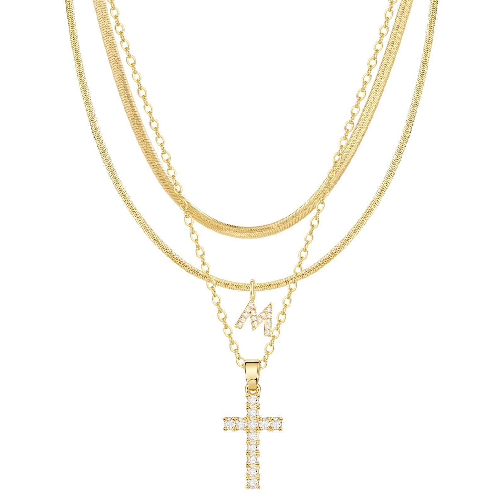 3-Pcs Multi-Layered Cross Pendant Snake Chain Necklace 6W6JNC401L