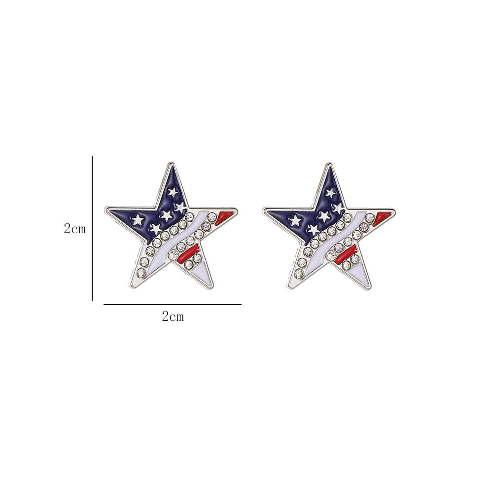 Minimalist USA Flag Rhinestones Star Stud Earring 8ZA6JER192L