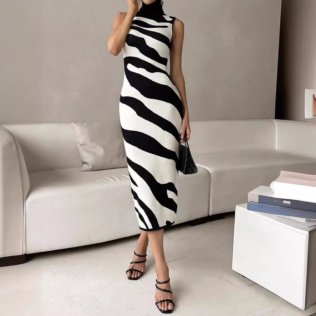 Sexy Striped High Neck Sleeveless Maxi Dress DP25G541