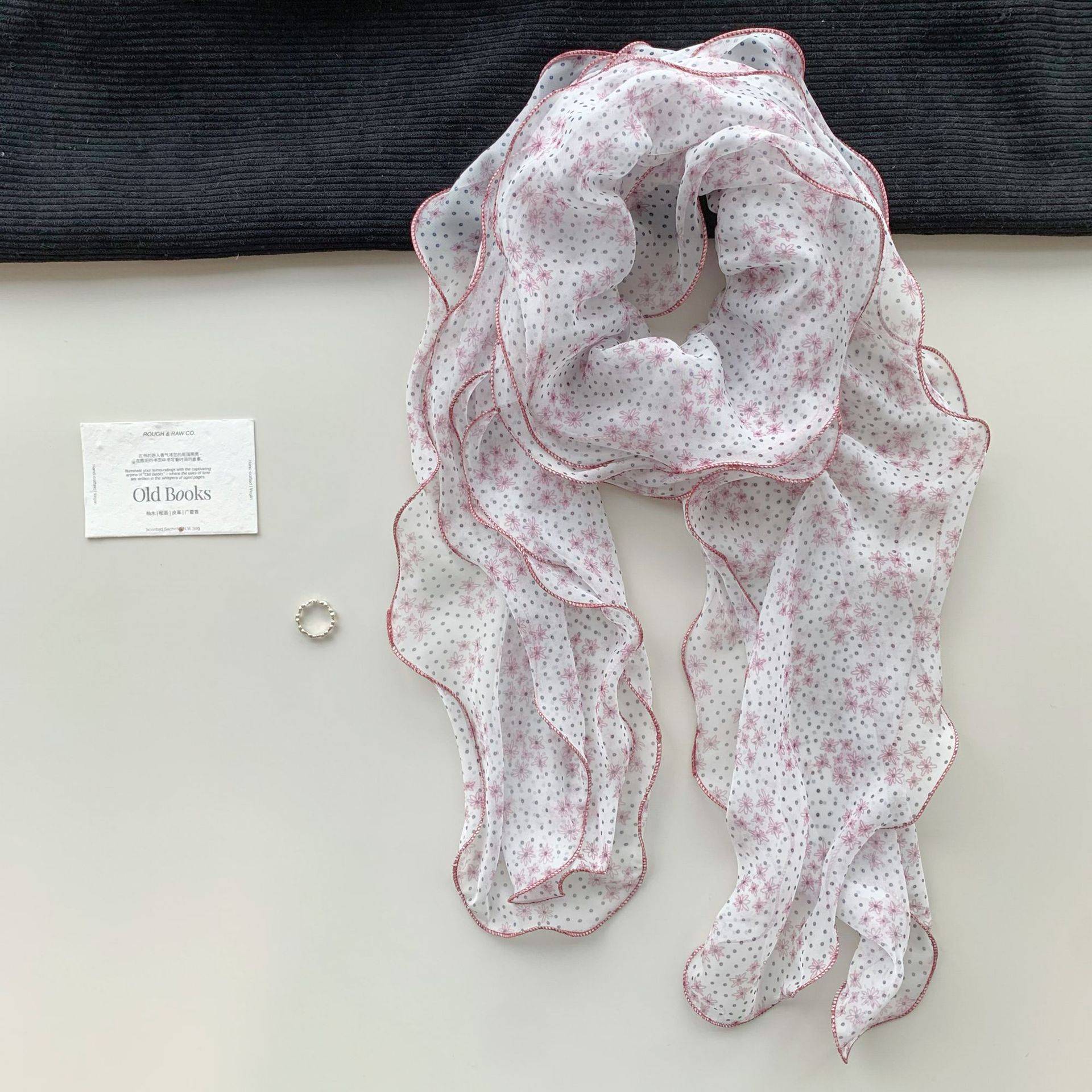 Sweet Floral Print Ruffled Silk Scarf 6W6NSI186