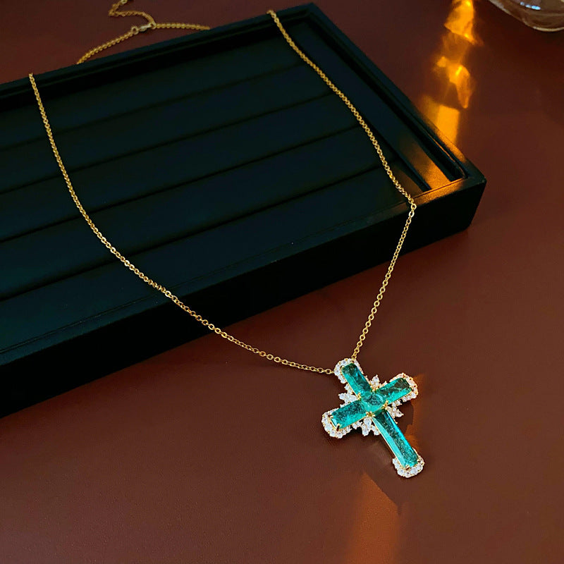 Elegant Gold Plated Rhinestones Cross Pendant Necklace 6W6JNC974