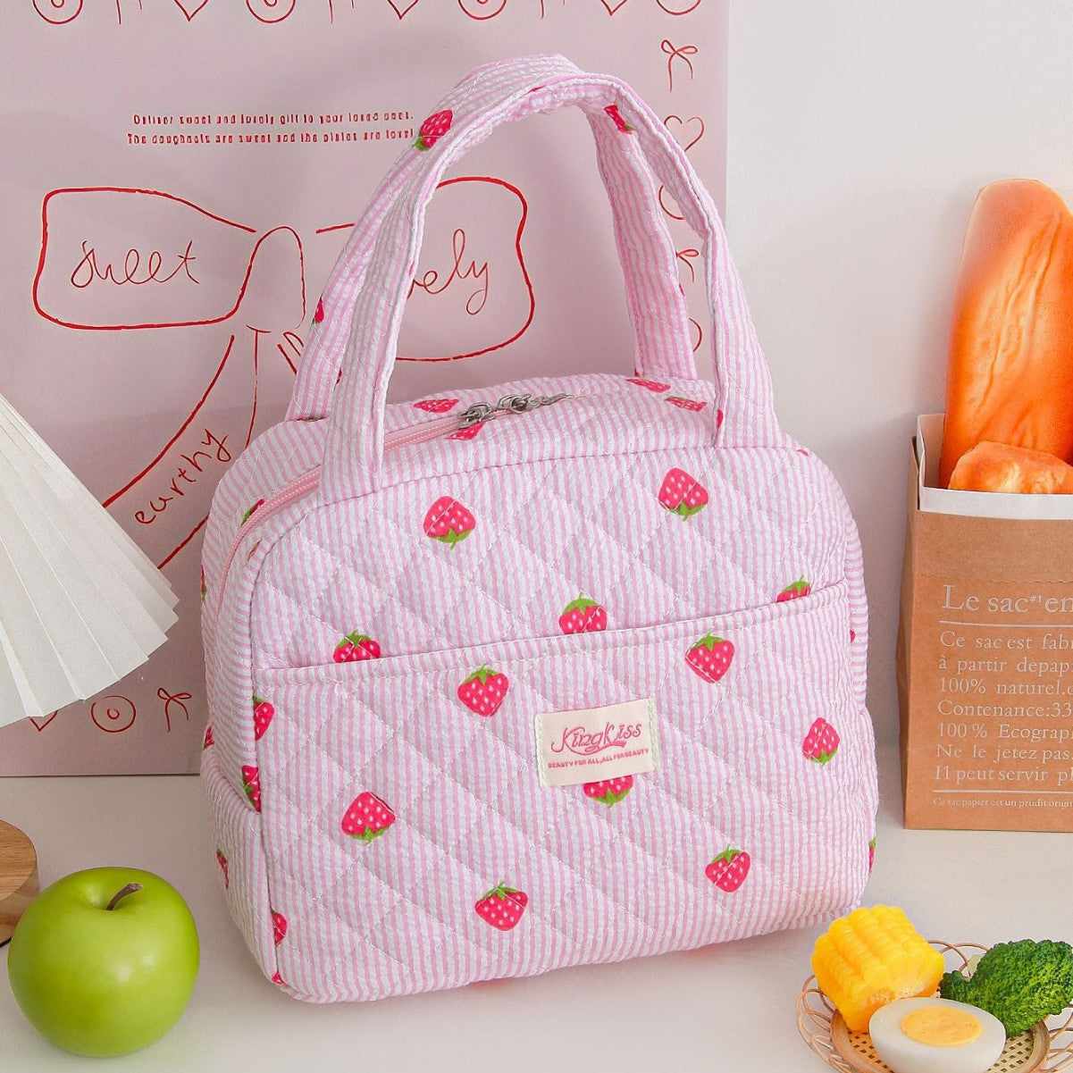 Strawberry Quilted Cosmetic Bag - DippedShop Wholesale - #7395