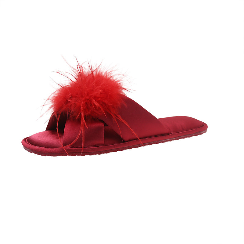 Fluffy Feather Slide Slippers - DippedShop Wholesale - #0483