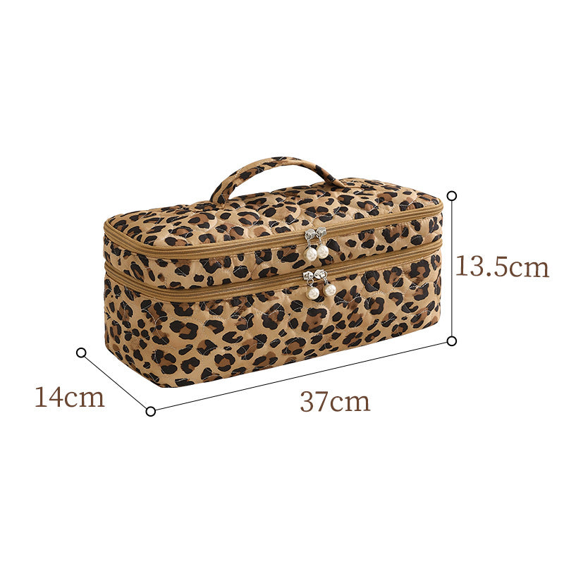 Vintage Double Layered Leopard Print Cosmetic Bag 6S5CO106