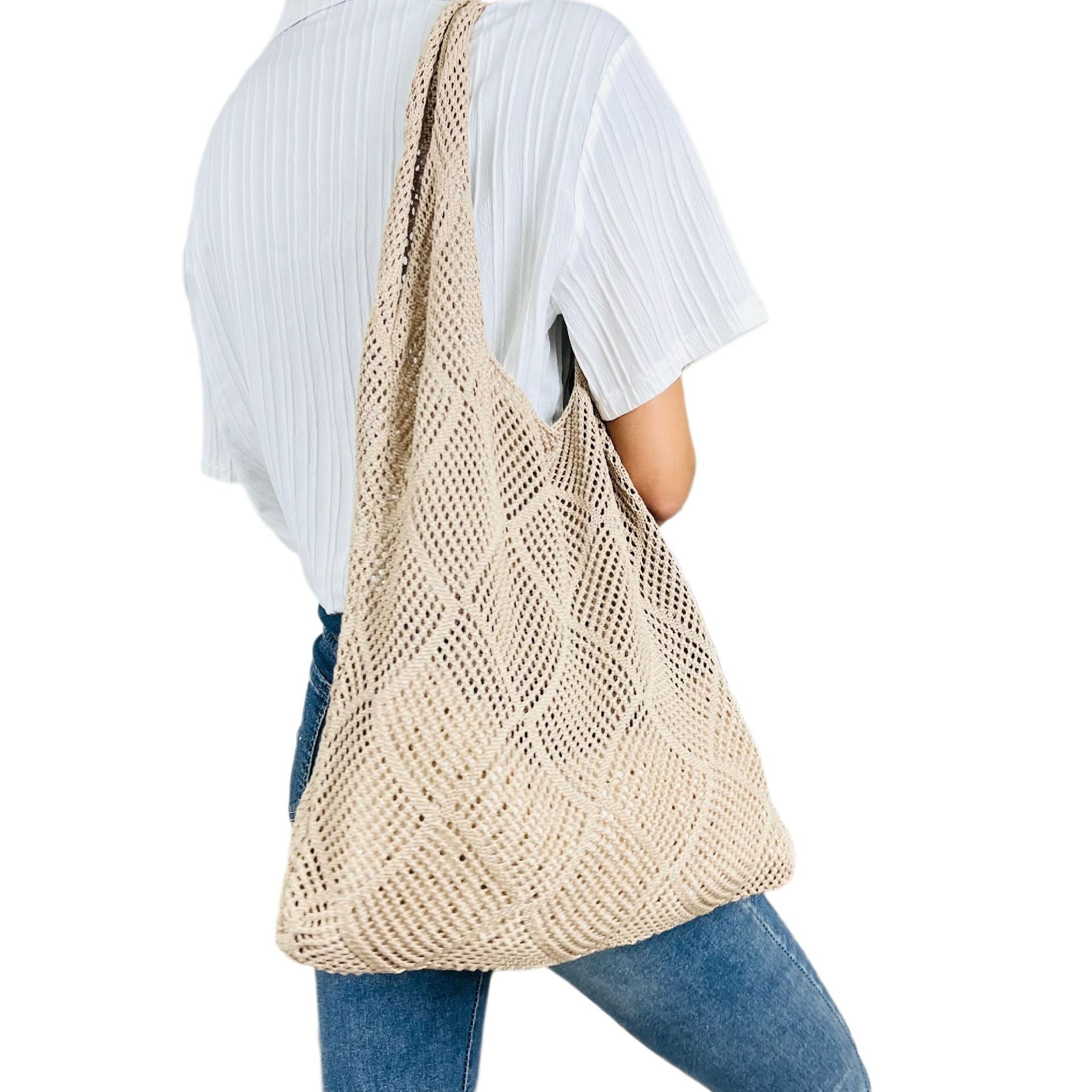 Solid Color Hollow Knit Bag - DippedShop Wholesale - #6947