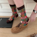 Vinatge Plaid Color Contrast Soft Crew Socks 6W8FSO816