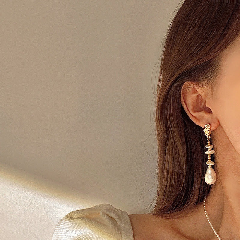 Baroque Pearl Gold Drop Earrings - DippedShop Wholesale - #9539