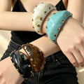 Retro Metal Rivet Chunky Resin Open Bracelets 6W6JBR623