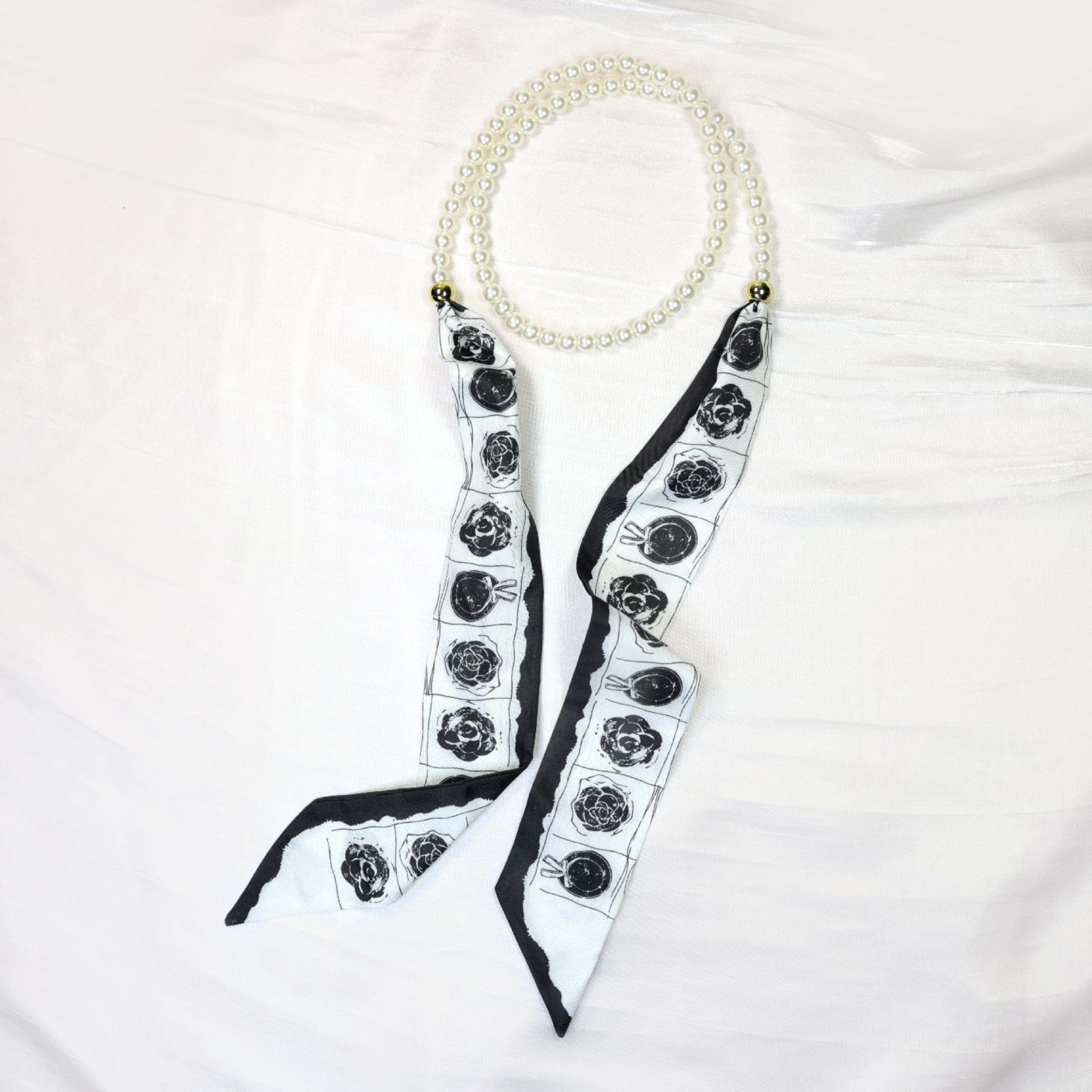 Elegant Floral Print Pearl Scarf Skinny Heanband MK2BW6W6HBD121