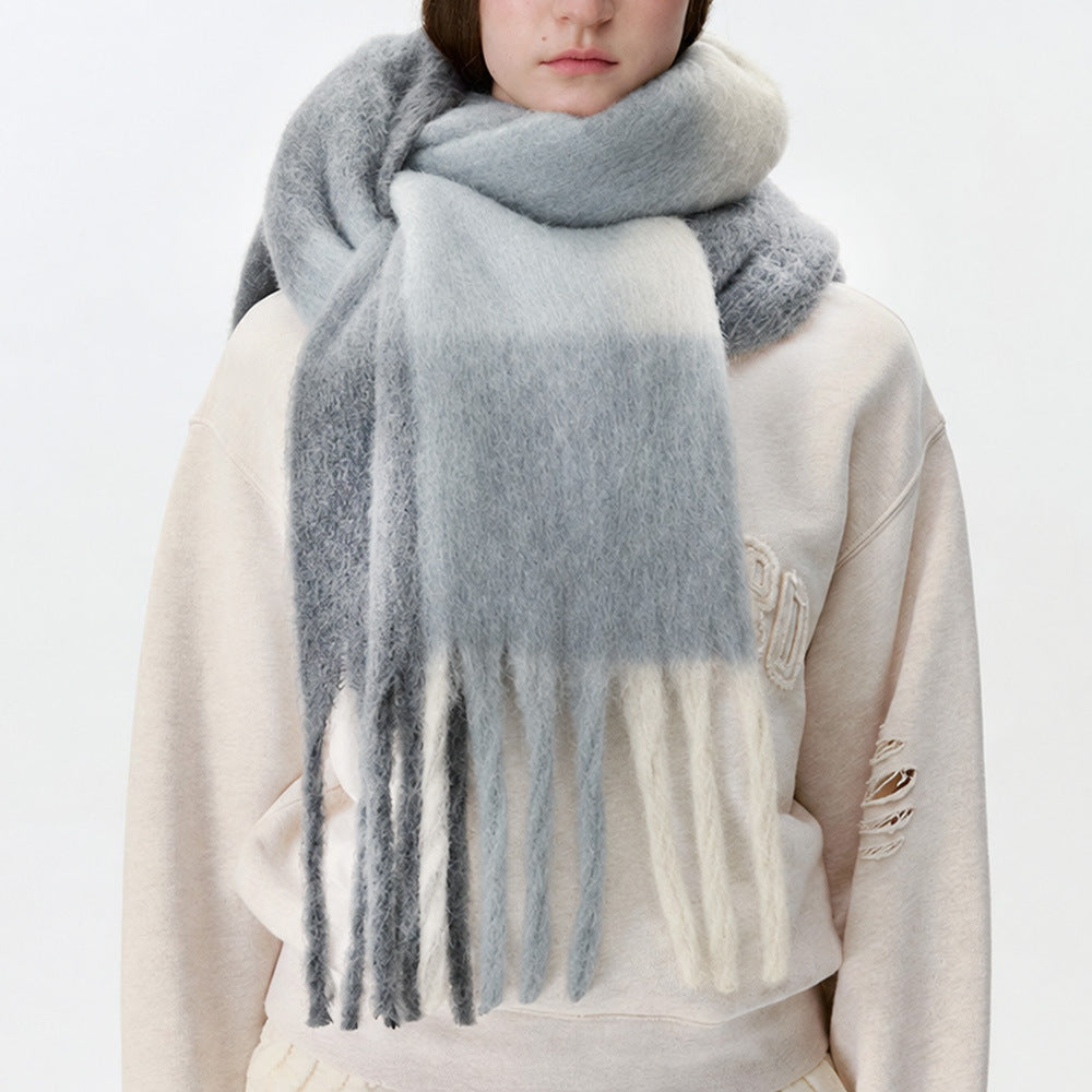 Fluffy Colorblock Oversized Plaid Scarf - DippedShop Wholesale - #7795