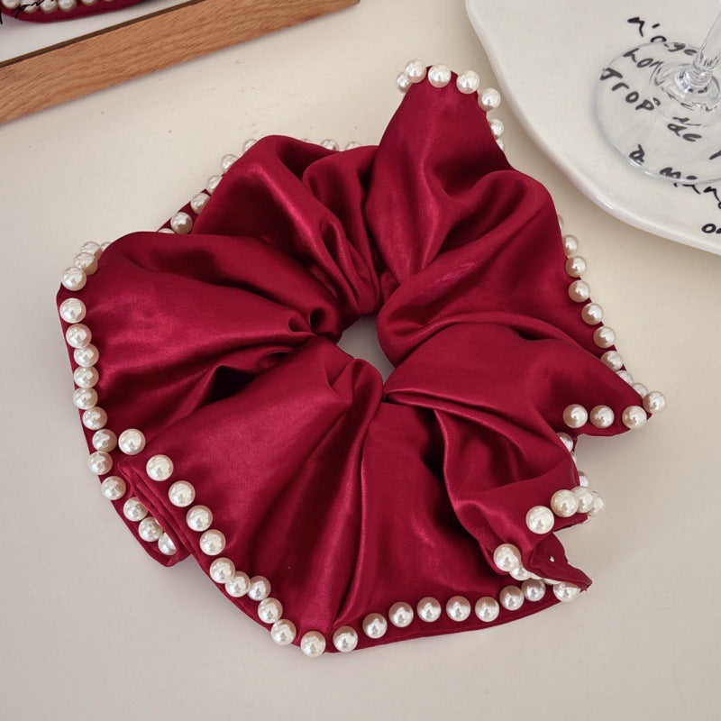Elegant Pearl Ruffled Satin Hair Scrunchies MK2BW6W6HSR63