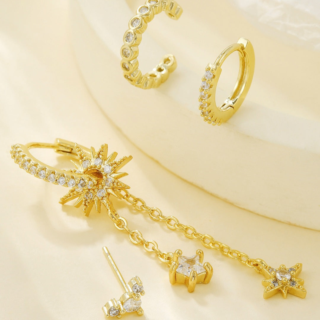 Rhinestone Starburst Dangle Earrings - DippedShop Wholesale - #5555