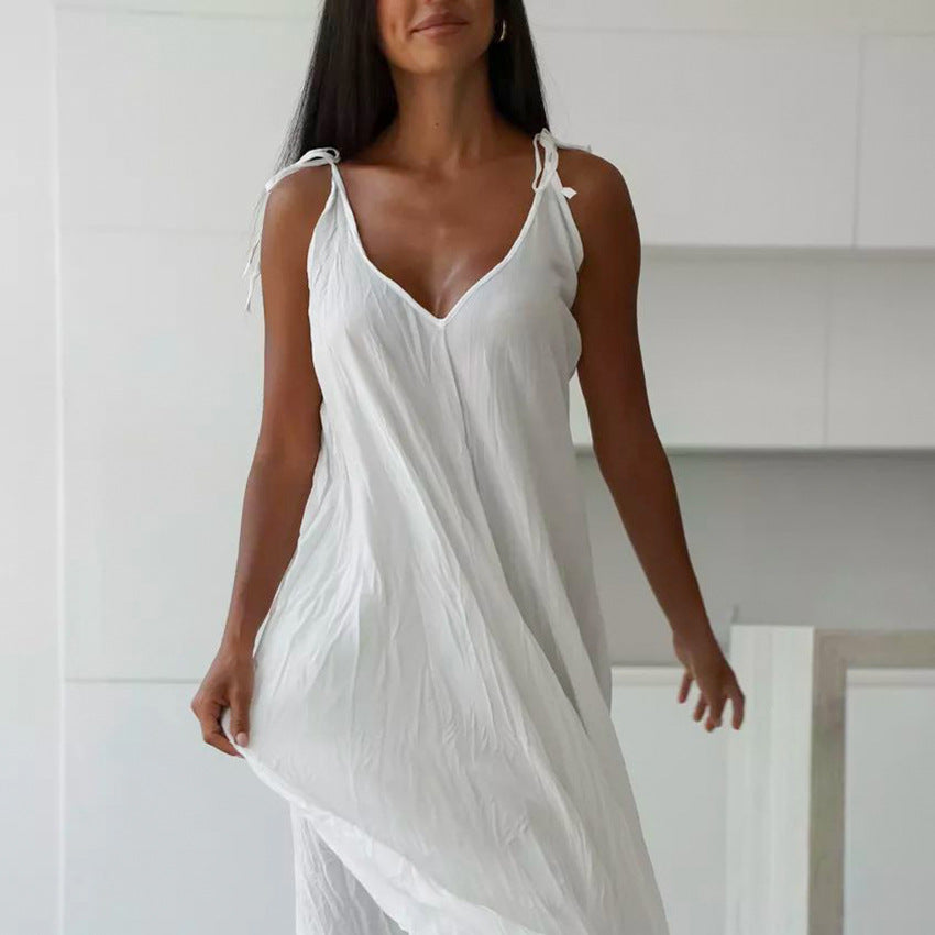 V-Neck String Shoulder Dress - DippedShop Wholesale - #6387