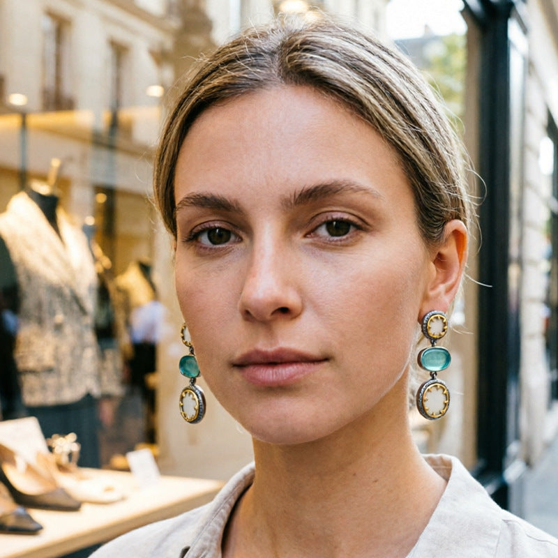 French Style Geometric Stone Pendant Drop Earrings 6W6JER608